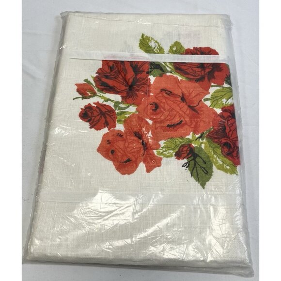 New VTG Hand Printed Linen Beauty Rose TableCloth 🌹 - Picture 2 of 3